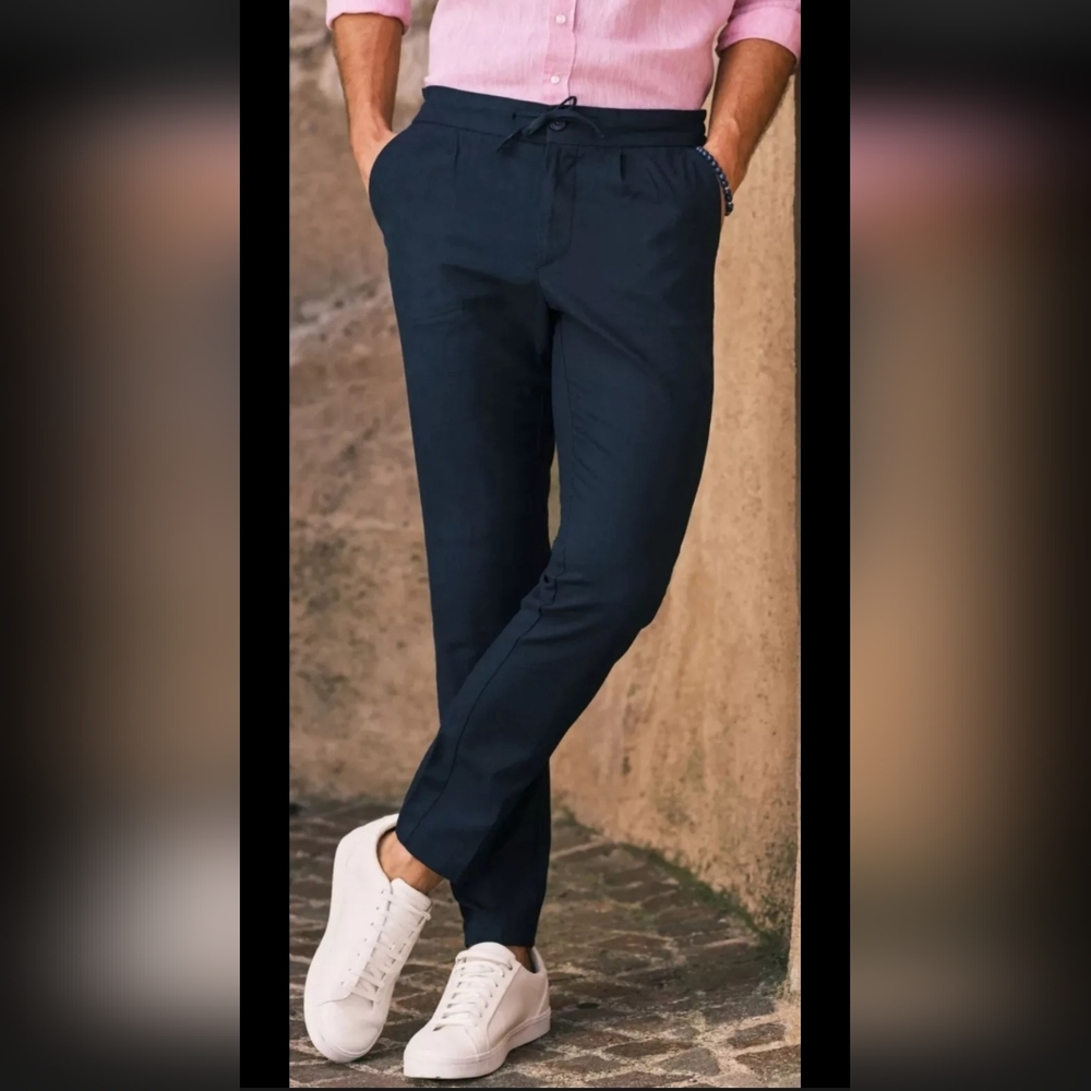John Henric SEALED! NWT! Linen Trousers Marquise #A01830 in Blue. Sz 48/US 30.